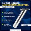 Five Oceans FO4497-M2 Stainless Steel Flush-Mount Fishing Rod Holder, 30-Degree Top Flange, PVC Inside Tube w/ Flip-up Cap and Gasket, Open End Base, 2-Pack FO-4497-M2 view 2