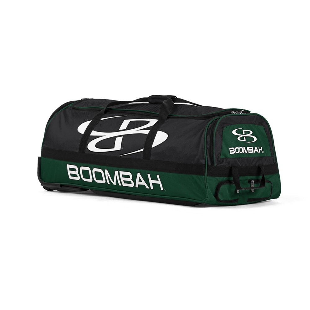 Boombah Brute Rolling Bat Bag - 35" x 15" x 12-1/2" - Black/Dark Green - Holds 4 Bats and Room for Gear - Wheeled Bag
