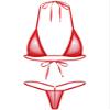 ACSUSS Women's Brazilian Mesh Sheer Extreme Halterneck Micro Bikini Bra Top with G-String Swimsuit Red One Size view 1