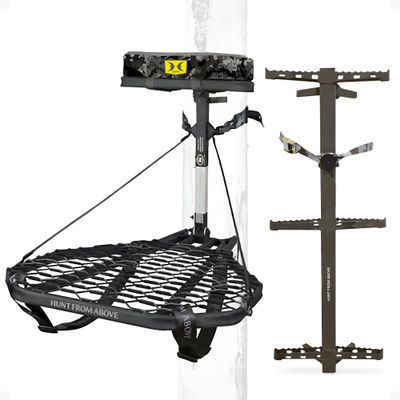 Hawk Ranger Traction Mud Camo 3 Pack Climbing Sticks with Durable Steel Hang On Hunting Treestand and Full Body Safety Harness