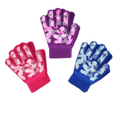 Evridwear Girls Magic Stretch Gripper Winter Gloves, Kids Gloves Warm One Size 3 Pair Pack Assortment (3 Pairs Camo, 4-6Years)
