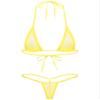 ACSUSS Women's Brazilian Mesh Sheer Extreme Halterneck Micro Bikini Bra Top with G-String Swimsuit Yellow One Size view 1