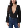 Weigou Women Jumpsuits Long Sleeve V Neck Pleated Loose Bodysuits Tops For Women Leotard Shirts (Black(1), S) view 1