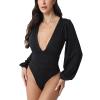 Weigou Women Jumpsuits Long Sleeve V Neck Pleated Loose Bodysuits Tops For Women Leotard Shirts (Black(1), S) view 2