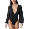 Weigou Women Jumpsuits Long Sleeve V Neck Pleated Loose Bodysuits Tops For Women Leotard Shirts (Black(1), S) view 3