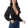Weigou Women Jumpsuits Long Sleeve V Neck Pleated Loose Bodysuits Tops For Women Leotard Shirts (Black(1), S) view 4