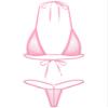 ACSUSS Women's Brazilian Mesh Sheer Extreme Halterneck Micro Bikini Bra Top with G-String Swimsuit Pink One Size view 1