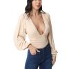 Weigou Women Jumpsuits Long Sleeve V Neck Pleated Loose Bodysuits Tops For Women Leotard Shirts (Khaki(1), M) view 2
