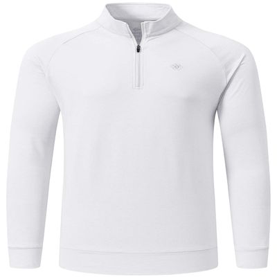 MoFiz Men's Long Sleeve Quarter Zip Pullover Polo Shirts Quick Dry Rash Guard Outdoor Hiking Running Shirts White
