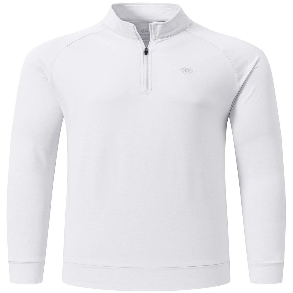 MoFiz Men's Long Sleeve Quarter Zip Pullover Polo Shirts Quick Dry Rash Guard Outdoor Hiking Running Shirts White