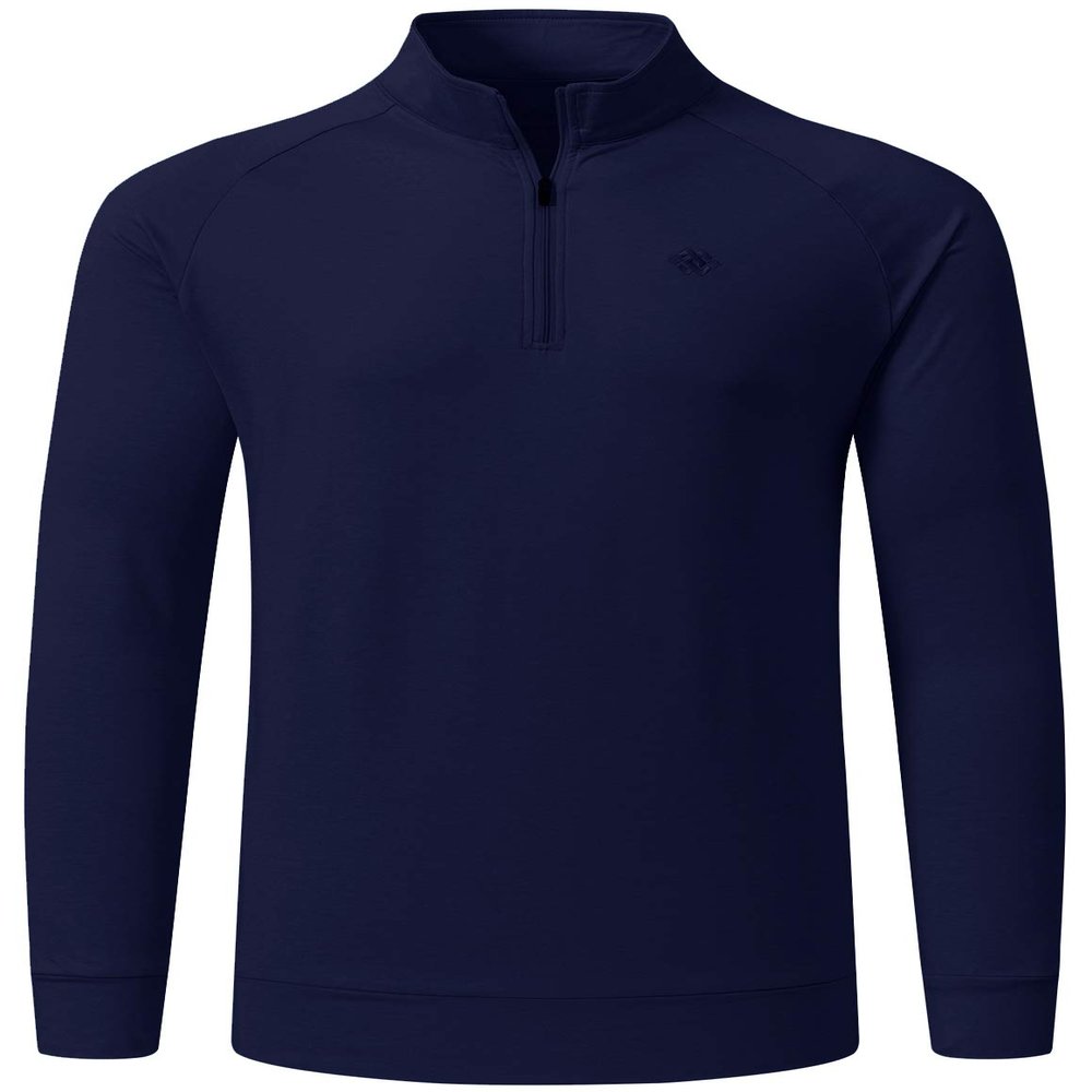MoFiz Men's Long Sleeve Shirts Quarter Zip Pullover Men's Polo Shirts Quick Dry Rash Guard Outdoor Hiking Running Polo Shirts for Men Navy