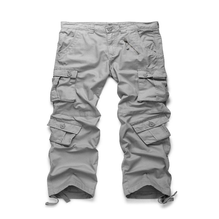 OCHENTA Men's Military Cargo Pants with 8 Pockets, Relax fit Casual Work Combat Outdoor Slacks Light Grey 38