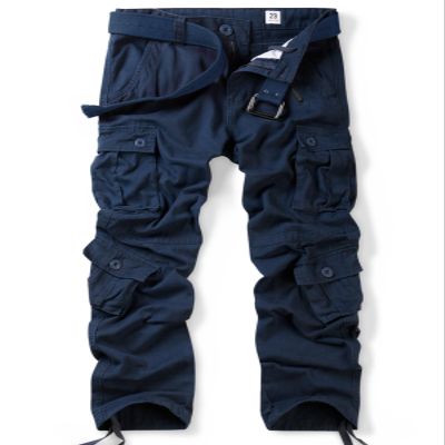 OCHENTA Men's Cotton Casual Cargo Work Pants Military Tactical Combat with 8 Pockets Hiking Dark Blue 32