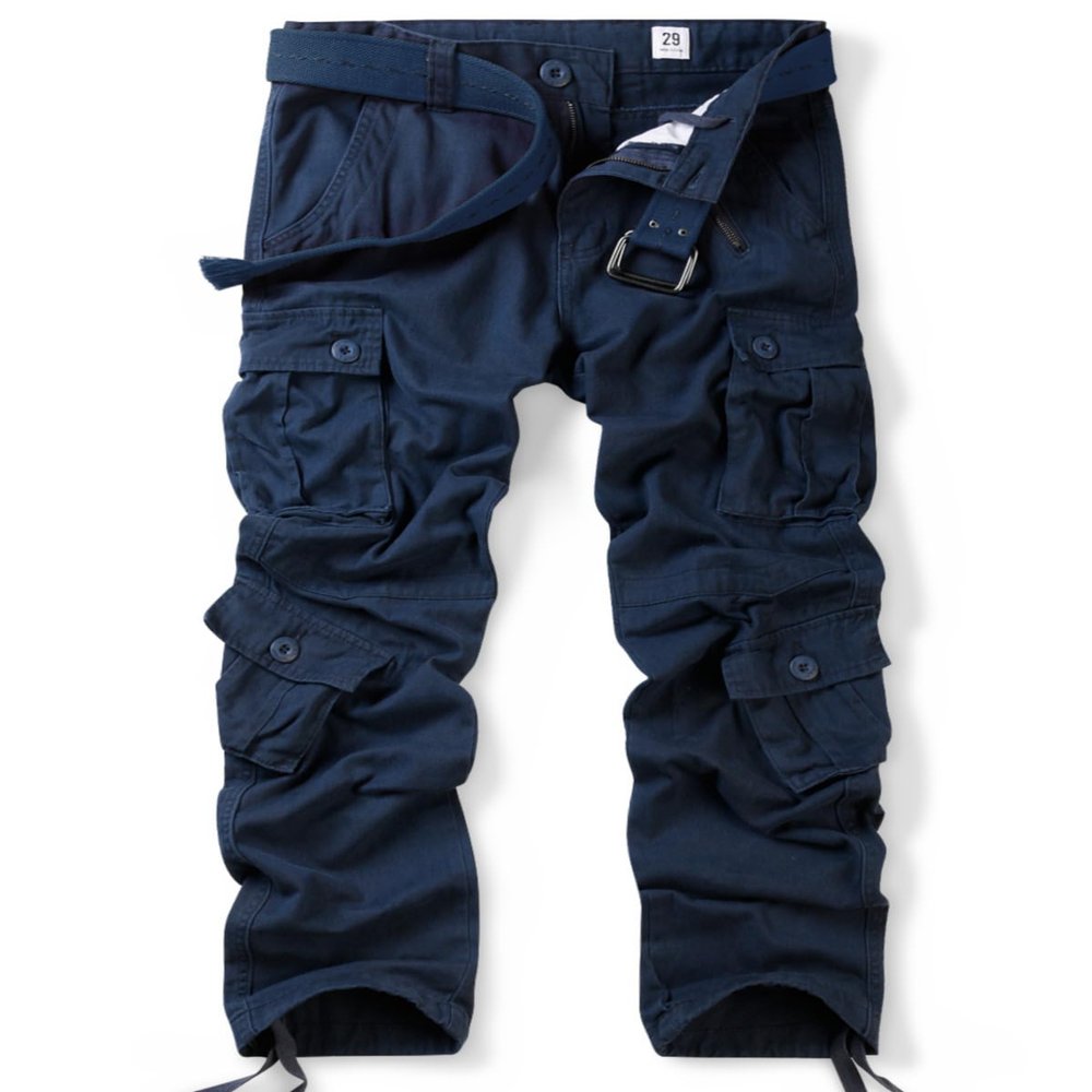 OCHENTA Men's Cotton Casual Cargo Work Pants Military Tactical Combat with 8 Pockets Hiking Dark Blue 32