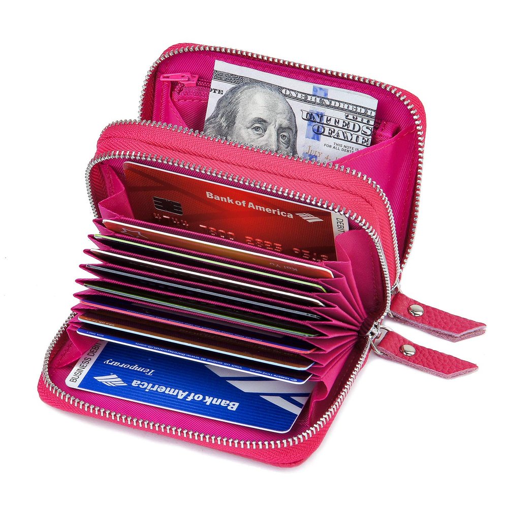 KALMORE Wallets for Women Genuine Leather Double Zipper RFID Blocking Purse with Coin Pocket