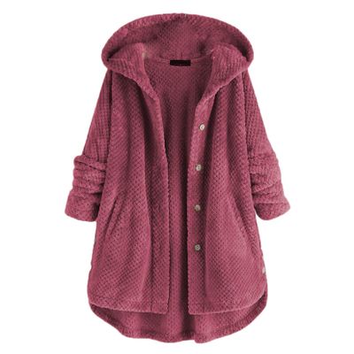 Andongnywell Women's Winter Warm Open Buttons Overcoats Fleece Fluffy Jacket Coat Outwear with Pockets (Wine Red,Medium)