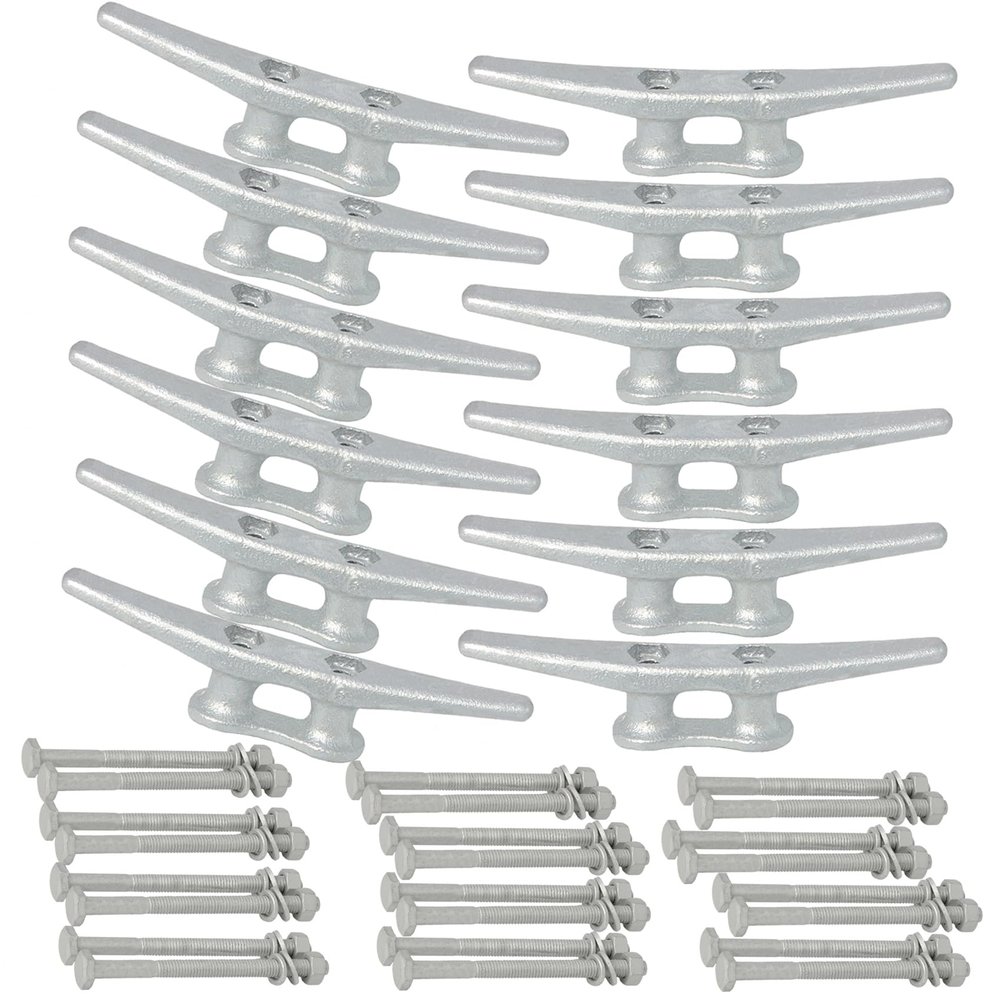 VEITHI Dock Cleats 6 inch with Fastener,Hot Dipped Galvanized Cast Iron Boat Cleat Dock Boat Cleats, Rope Cleat Boat Dock Cleats Ideal for Dock, Decks, Piers for Tying up Boats,Marine Decor (12 Pack)