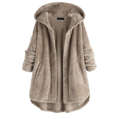 Andongnywell Women's Fashion Long Sleeve Lapel Faux Shearling Coat Jacket Outwear with Pockets Warm Winter (Khaki,Medium)