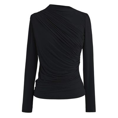CHICWISH Women's Black Mock Neck Ruched Long Sleeves Knit Top