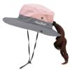 Kids Girls UV Protection Sun-Hat Wide Brim Bucket-Cap with Ponytail Hole Fit for 3-6 Years Pink view 1