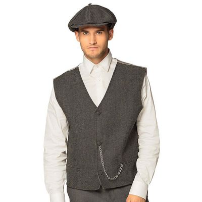 Boland 33016 33016 Birmingham Hat and Vest Costume Set England Beret Hat Herringbone Fabric Carnival Fancy Dress Carnival Theme Party Men Grey Brown XL