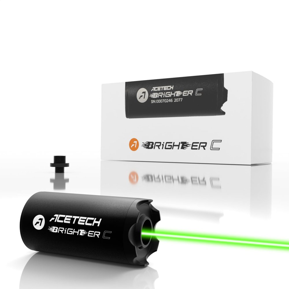 ACETECH Airsoft Pistol/Riffle Tracer Unit Brighter C 14mm CCW Negative Thread with M14 to M11+ Adaptor Glow in The Dark Green/Gel BB LED Beam Lighting Effect (Black)
