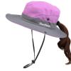 Kids Girls UV Protection Sun-Hat Wide Brim Bucket-Cap with Ponytail Hole Fit for 3-6 Years Purple view 1