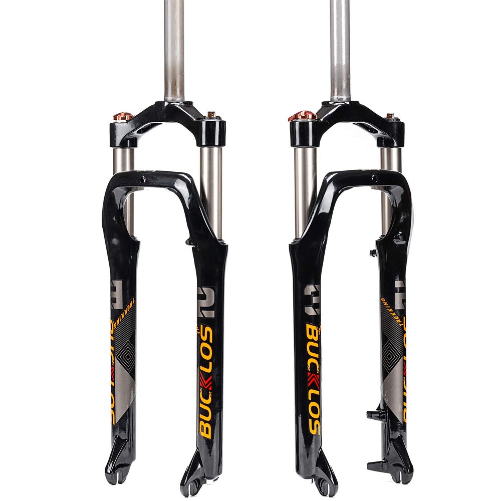 BUCKLOS US Stock 264.0 inch Fat Tire MTB Suspension Fork, 100mm Travel Spacing Hub 135mm 1 1/8 Straight Tube Manual Lockout 9mm QR Oil Spring Front Forks, fit Snow Beach Mountain Bike