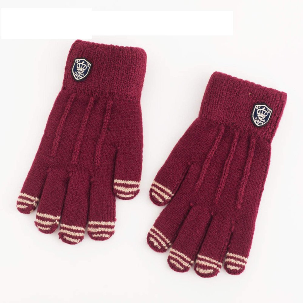 Gloves Autumn Winter Five-Finger 5-10 Years Old Knitting Wool Pupils Kindergarten Boys Girls Outdoor Warmth Full Finger (Color : Red)
