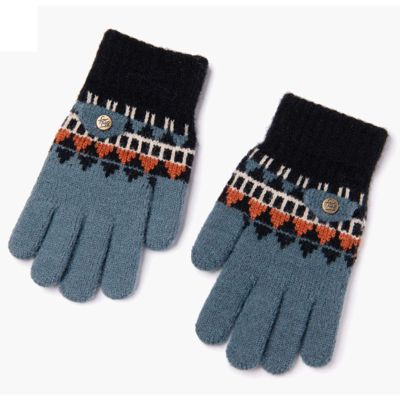 Children's Gloves Autumn, Winter and Winter Boys Kindergarten Pupils Children Outdoor Warm Knitting Wool 4-7 Years Old (Color : Navy Blue)