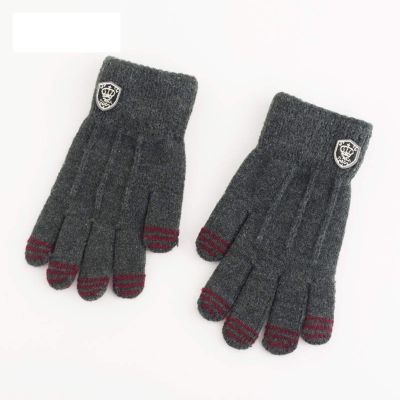 Gloves Autumn Winter Five-Finger 5-10 Years Old Knitting Wool Pupils Kindergarten Boys Girls Outdoor Warmth Full Finger (Color : Gray)