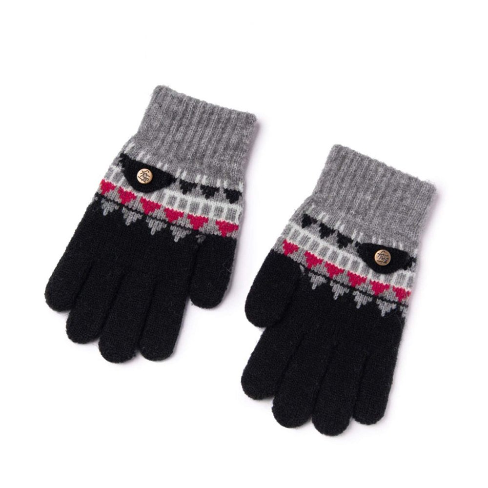 Children's Gloves Autumn, Winter and Winter Boys Kindergarten Pupils Children Outdoor Warm Knitting Wool 4-7 Years Old (Color : Black)