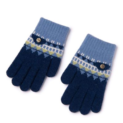 Children's Gloves Autumn, Winter and Winter Boys Kindergarten Pupils Children Outdoor Warm Knitting Wool 4-7 Years Old (Color : Dark Green)
