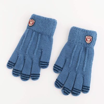 Gloves Autumn Winter Five-Finger 5-10 Years Old Knitting Wool Pupils Kindergarten Boys Girls Outdoor Warmth Full Finger (Color : Blue)