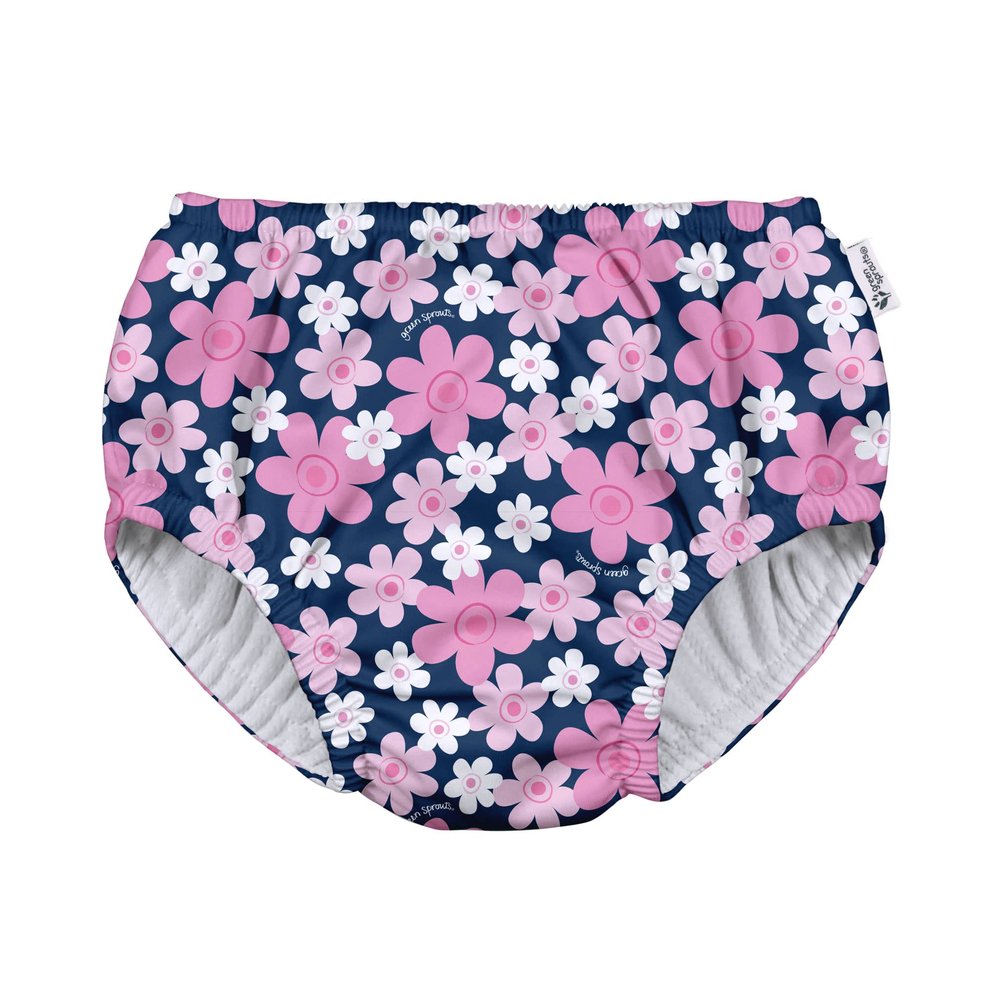 Green Sprouts Baby Girls Pull-Up Reusable and Toddler Swim Diaper, Navy Blooms, 24 Months US