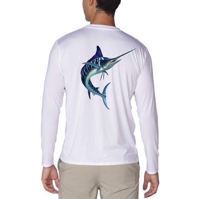Men's UPF50+ Long Sleeve UV Sun Protection Shirts Quick Dry Outdoor Shirt for Fishing (Sailfish Blue, Small)
