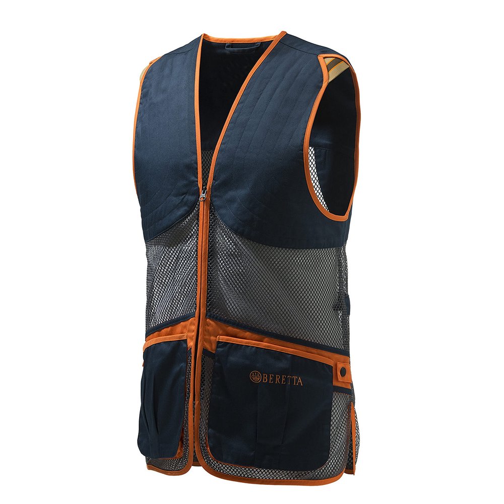 Beretta Unisex Full Mesh Shooting Vest - Breathable Lightweight Competition Vest with Cartridge Pockets & Comfortable Fit, Blue Total Eclipse & Grey, L