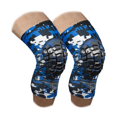 Bucwild Sports Volleyball Knee Pads | Padded Knee Compression Sleeves with Anti-Slip Grip & Flatten-Resistant Cushion | For Basketball, Volleyball, Wrestling & Training 1 Pair (Royal Blue Camo, XXS)