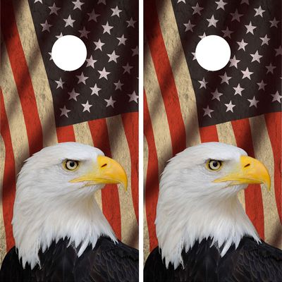 Bondi Boutique American Flag Cornhole Wrap Decal Skin Game Board Eagle Sticker Vintage Patriotic Decor Art Set TD01 (Laminated)