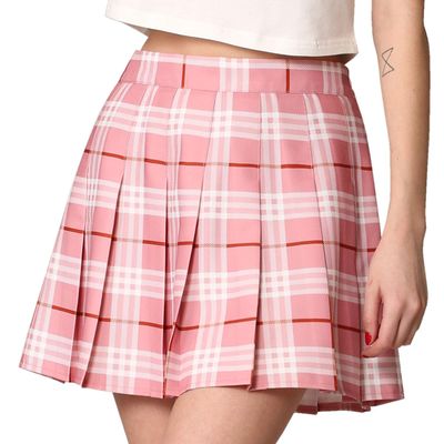 MBJ WB2344 Women Girls Plaid High Waist Japan School Uniform Pleated Skater Tennis Skirt with Short L Pink_Plaid