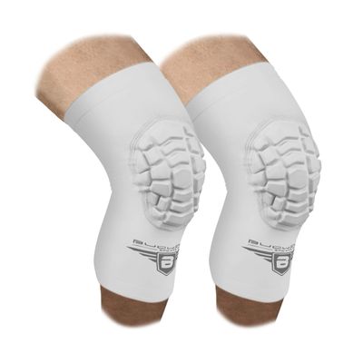 Bucwild Sports Volleyball Knee Pads | Padded Knee Compression Sleeves with Anti-Slip Grip & Flatten-Resistant Cushion | For Basketball, Volleyball, Wrestling & Training 1 Pair (White, XS)