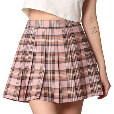 MBJ WB2344 Women Girls Plaid High Waist Japan School Uniform Pleated Skater Tennis Skirt with Short M Mauve_Plaid