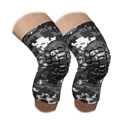 Bucwild Sports Volleyball Knee Pads | Padded Knee Compression Sleeves with Anti-Slip Grip & Flatten-Resistant Cushion | For Basketball, Volleyball, Wrestling & Training 1 Pair (Black Camo, XS)