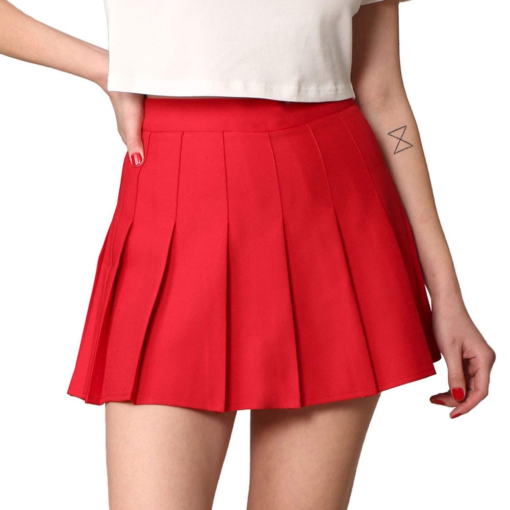 MBJ WB2344 Women Girls Plaid High Waist Japan School Uniform Pleated Skater Tennis Skirt with Short L RED
