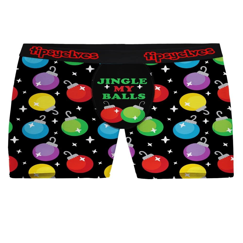 Tipsy Elves Funny Holiday Themed Boxer Briefs Size for Men - Jingle My Balls Underwear Size Small