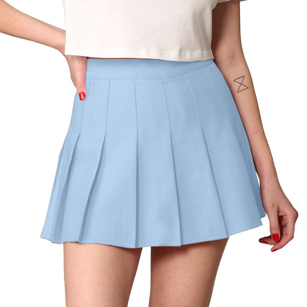MBJ WB2344 Women Girls Plaid High Waist Japan School Uniform Pleated Skater Tennis Skirt with Short XXL Sky_Blue