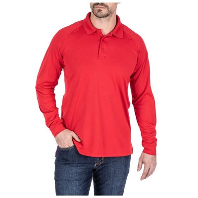 5.11 Tactical Men's Performance Long Sleeve Work Polo, 100% Polyester Fabric, Range Red, Small, Style 72049