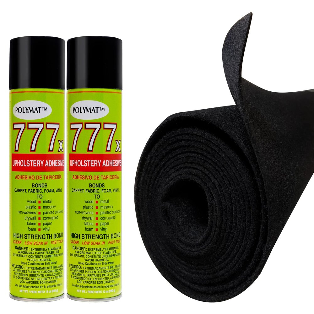 12ft x 45in Black S60 Polymat Carpet + 2 cans 777 Glue for Rod Box Liner