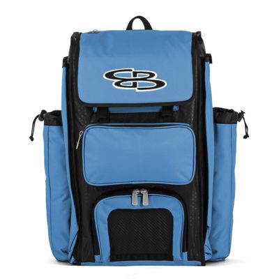 Boombah Catchers Superpack Bat Bag - 23-1/2" x 13-1/2" x 9-1/2" - Black/Columbia Blue - Holds 4 Bats - Backpack Version (no Wheels)