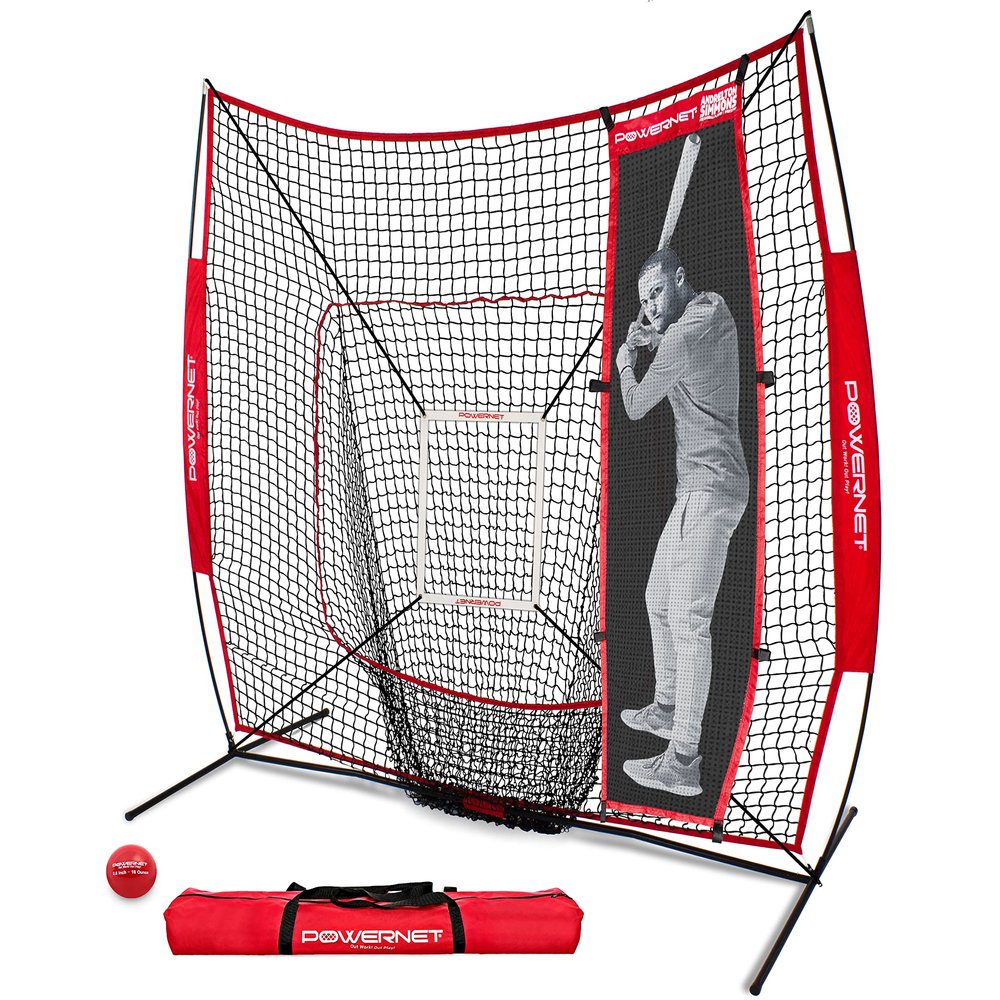 PowerNet 7x7 FT Softball & Baseball Net with Stand-in Batter & Strike Zone, Pitching Aid Attachments, Baseball Equipment for Pitching (7x7 Net w/Stand-in Batter & Strike Zone)